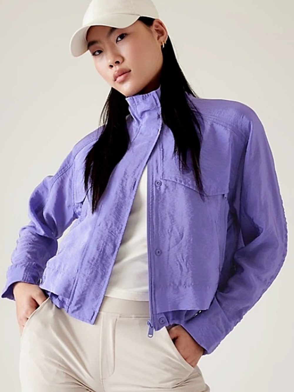 Athleta Lavender Cropped Bomber Jacket